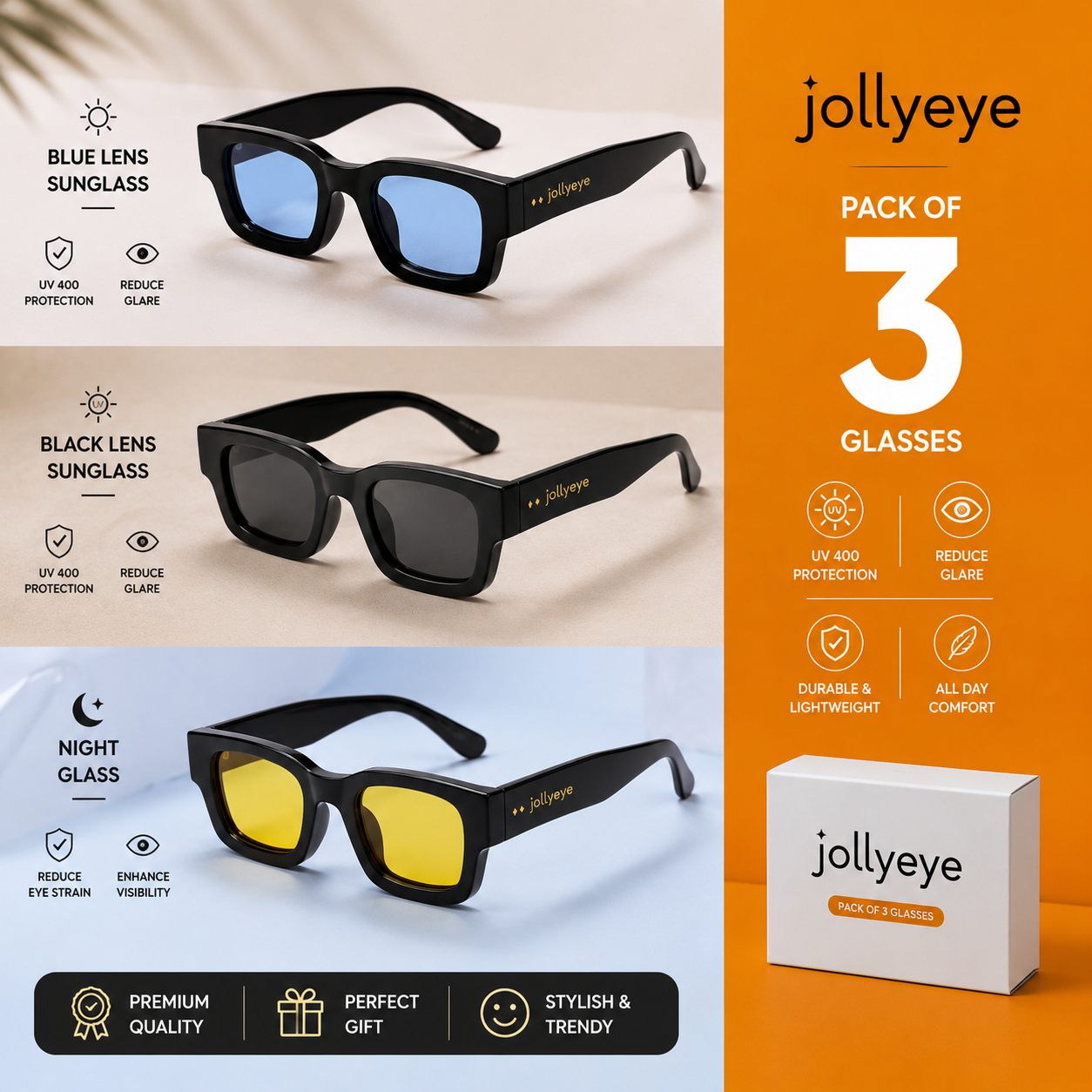 Hawkeyes X Jollyeyes Luxury Pack of 3 Sunglasses